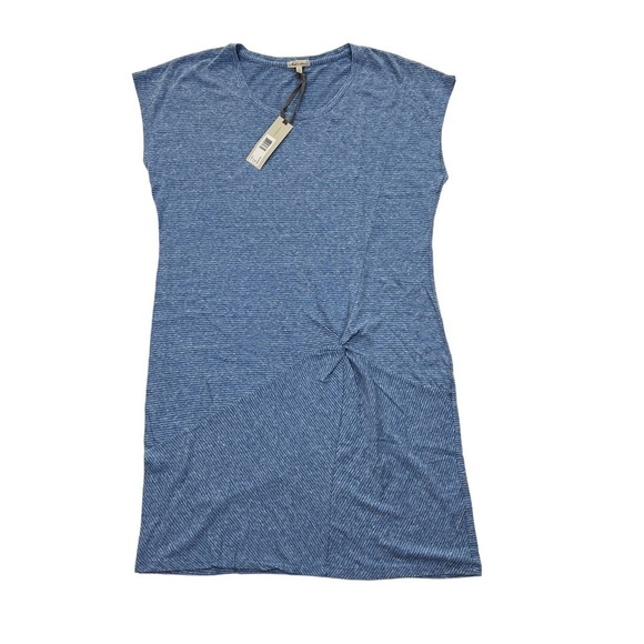 NWT Mododoc Blue Striped Asymmetrical Twist Front T-Shirt Dress - Picture 1 of 4